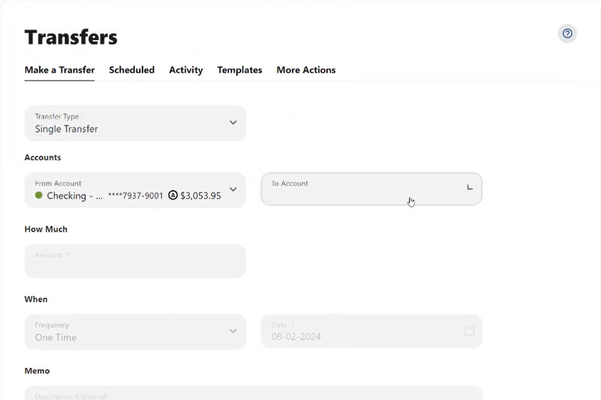 Online banking credit card payment screen